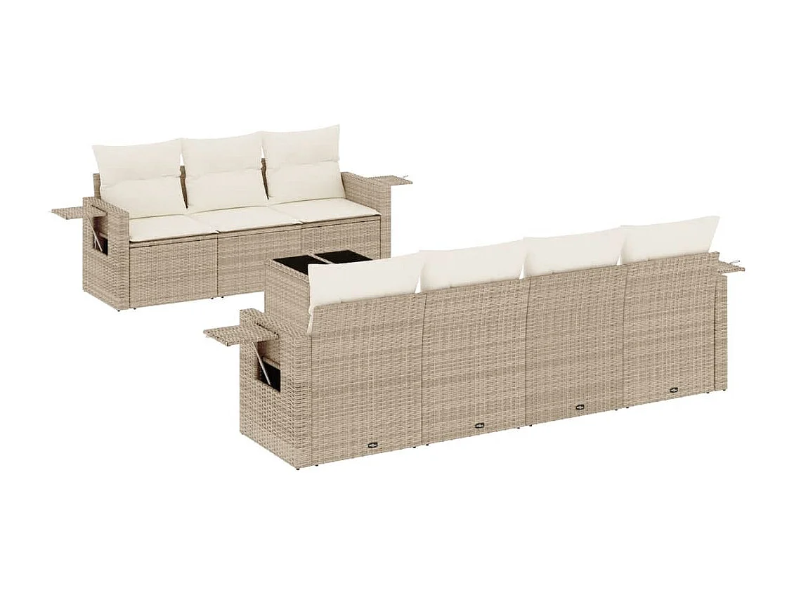 Salon de jardin avec coussins 8 pcs beige résine tressée