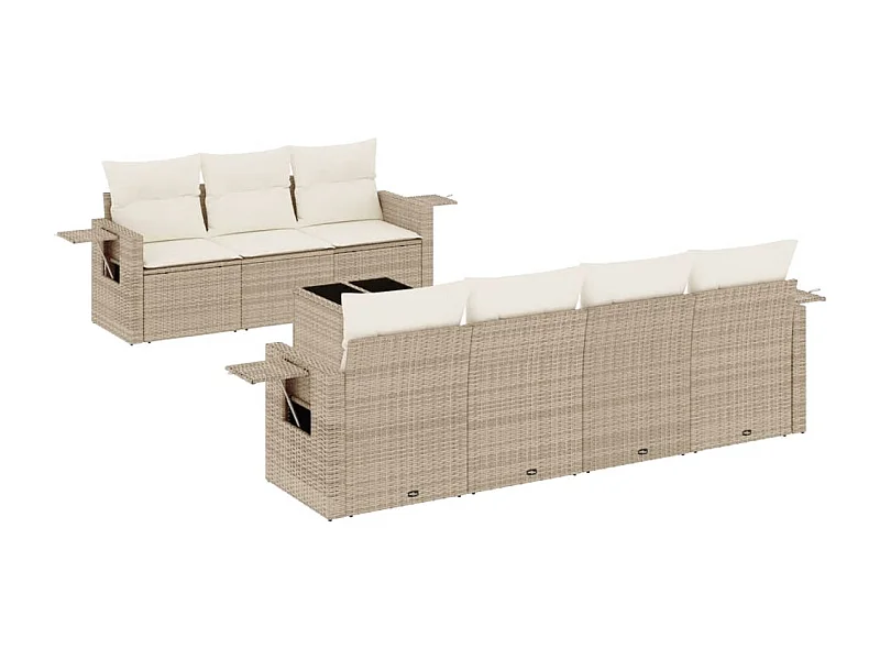 Salon de jardin avec coussins 8 pcs beige résine tressée