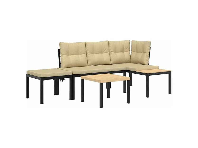 Ensemble de banc de jardin avec coussins 4 pcs noir