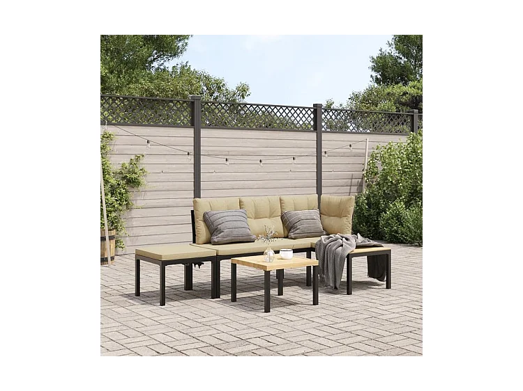 Ensemble de banc de jardin avec coussins 4 pcs noir