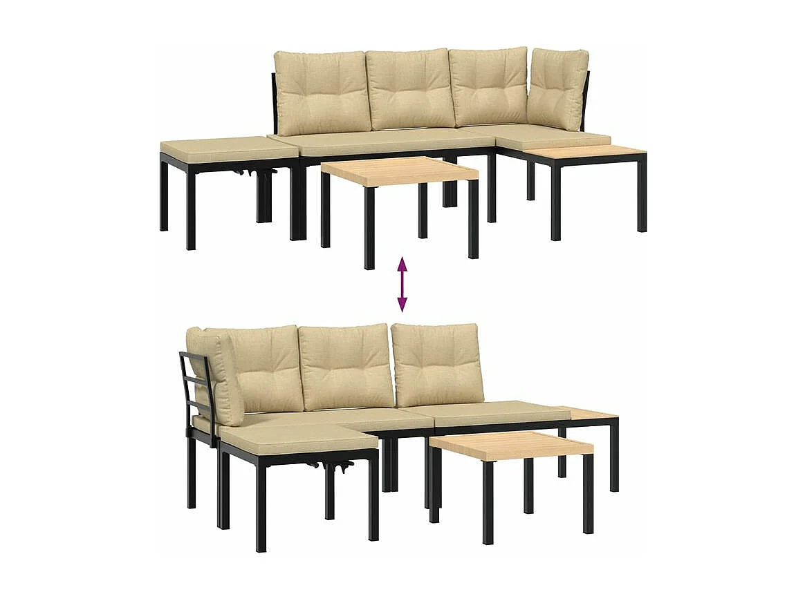 Ensemble de banc de jardin avec coussins 4 pcs noir