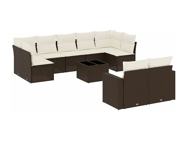Salon de jardin 10 pcs avec coussins marron résine tressée