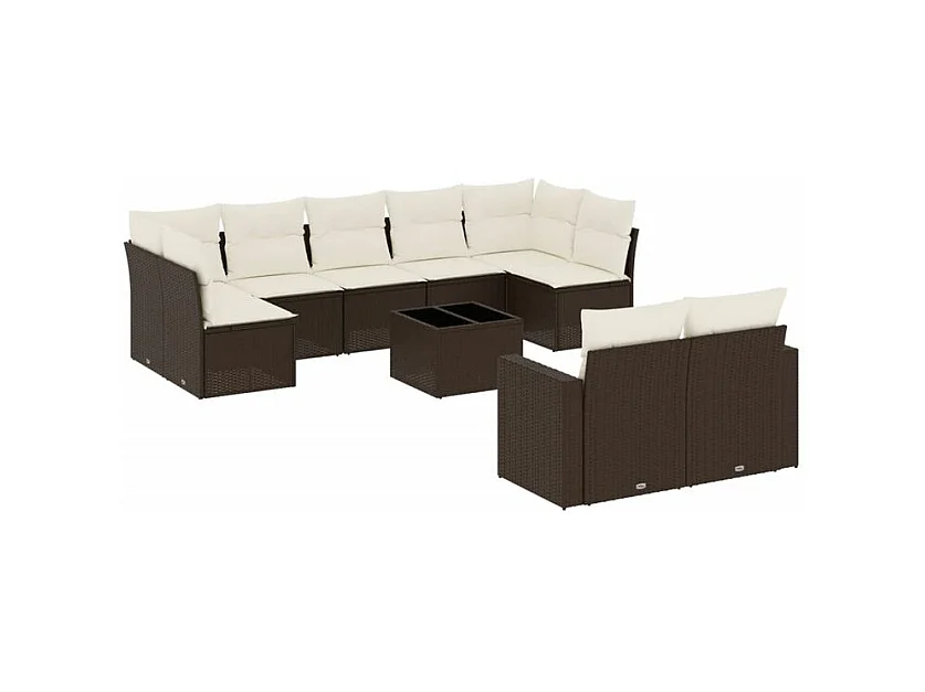 Salon de jardin 10 pcs avec coussins marron résine tressée