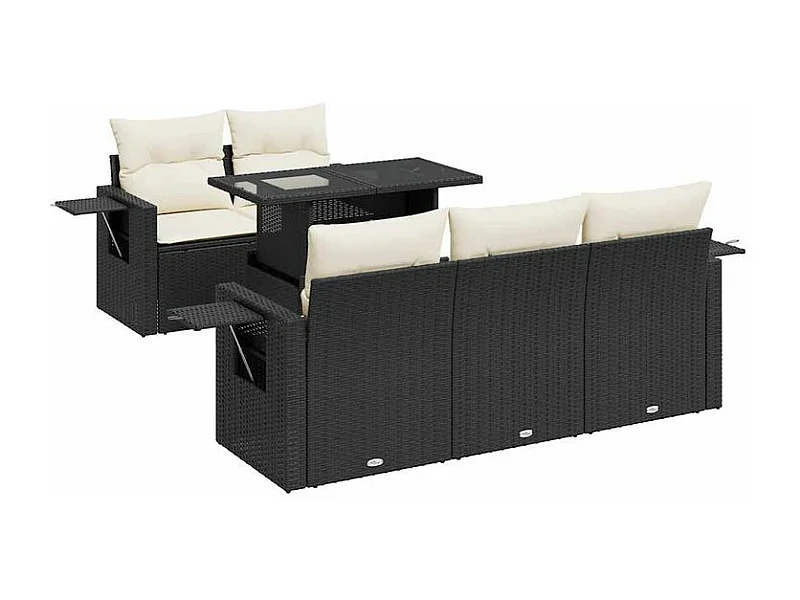 Salon de jardin 6 pcs avec coussins noir résine tressée