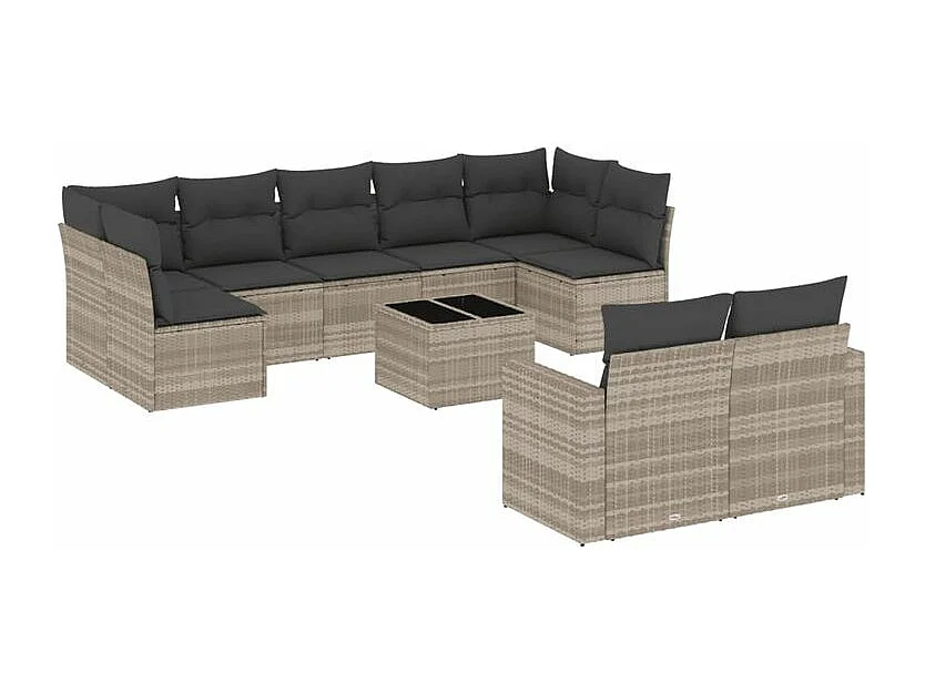 Salon de jardin avec coussins 10 pcs gris clair résine tressée