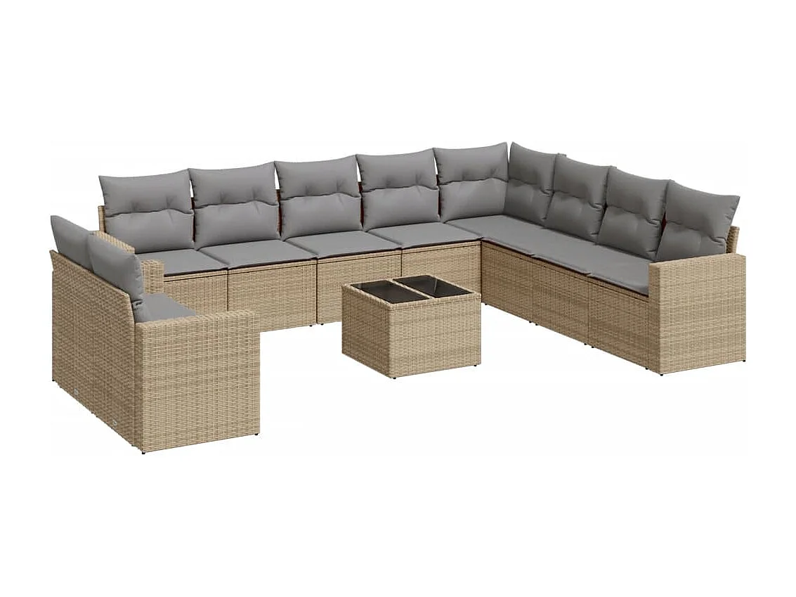 Salon de jardin 11 pcs avec coussins beige résine tressée
