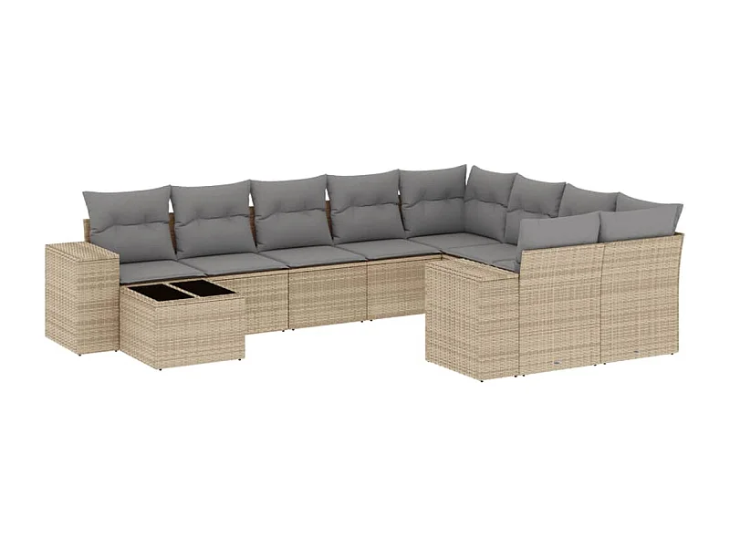 Salon de jardin avec coussins 10 pcs beige résine tressée