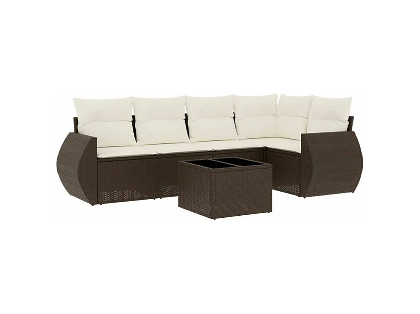 Salon de jardin avec coussins 6 pcs marron résine tressée