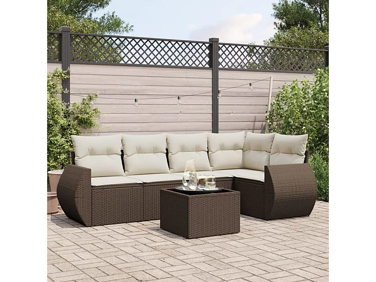Salon de jardin avec coussins 6 pcs marron résine tressée