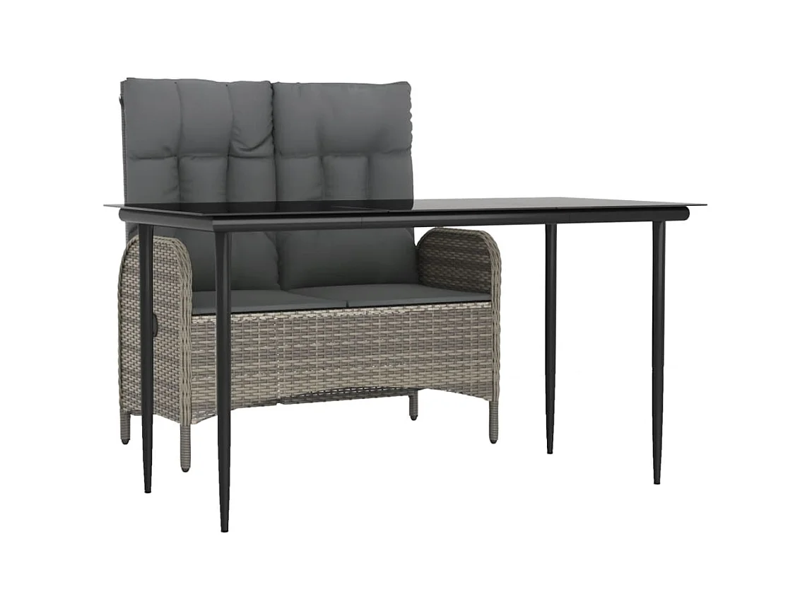 Ensemble à manger jardin et coussins 2 pcs gris rotin