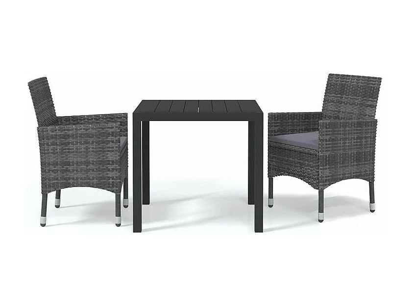 Mobilier à dîner de jardin et coussins 3pcs Résine tressée Gris