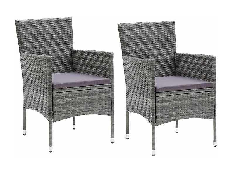 Mobilier à dîner de jardin et coussins 3pcs Résine tressée Gris