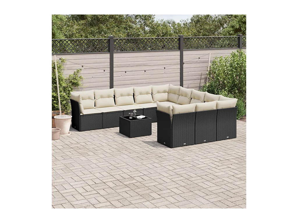 Salon de jardin 12 pcs avec coussins noir résine tressée