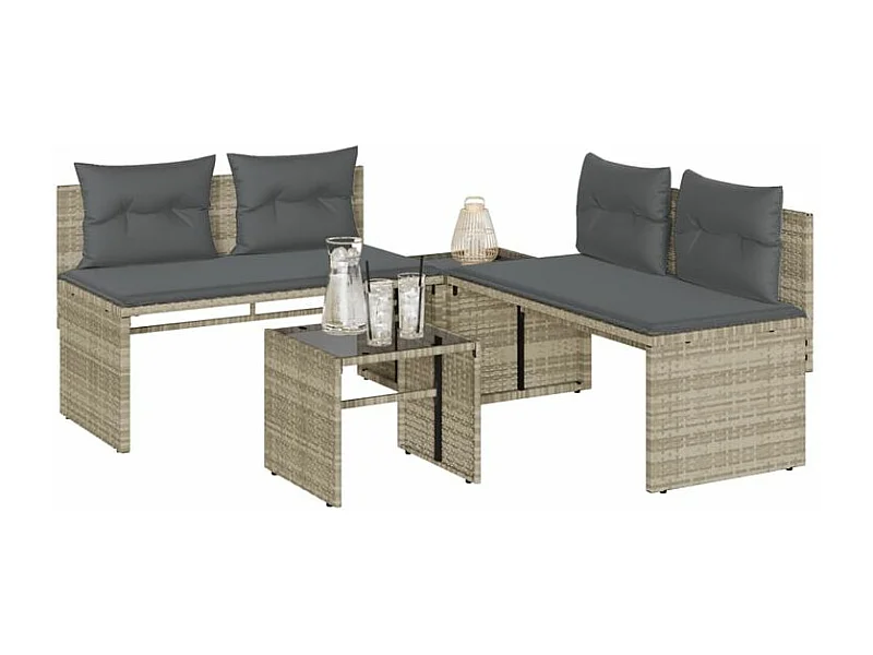 Salon de jardin 4 pcs avec coussins gris clair résine tressée