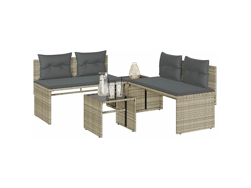 Salon de jardin 4 pcs avec coussins gris clair résine tressée