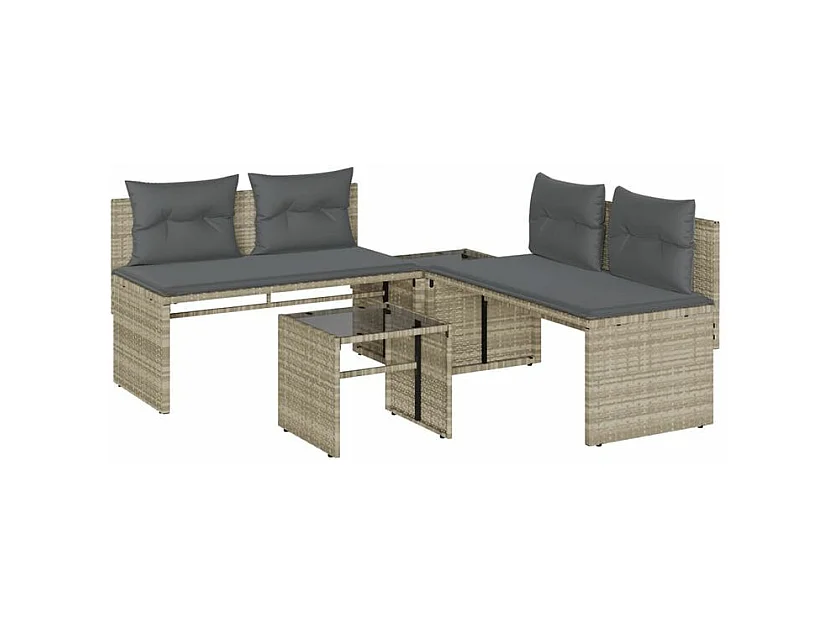 Salon de jardin 4 pcs avec coussins gris clair résine tressée