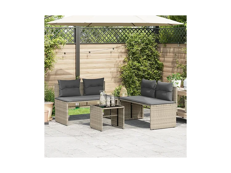 Salon de jardin 4 pcs avec coussins gris clair résine tressée