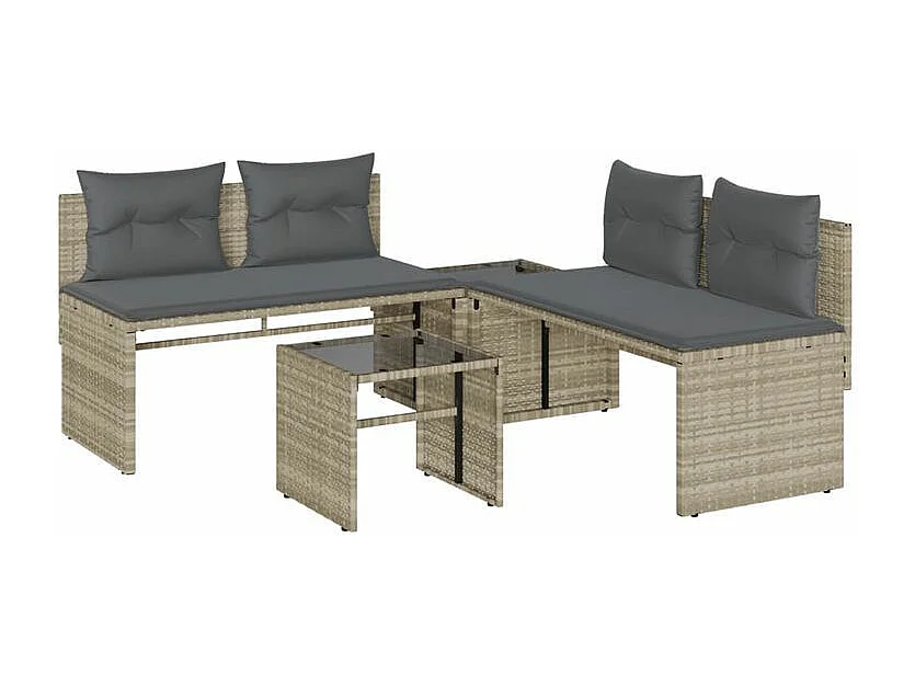 Salon de jardin 4 pcs avec coussins gris clair résine tressée