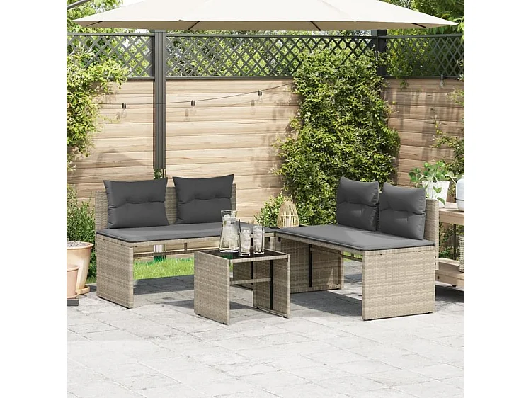 Salon de jardin 4 pcs avec coussins gris clair résine tressée
