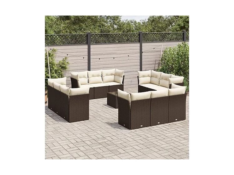 Salon de jardin avec coussins 13 pcs marron résine tressée