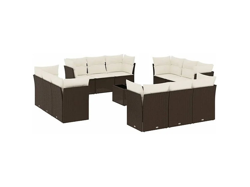 Salon de jardin avec coussins 13 pcs marron résine tressée