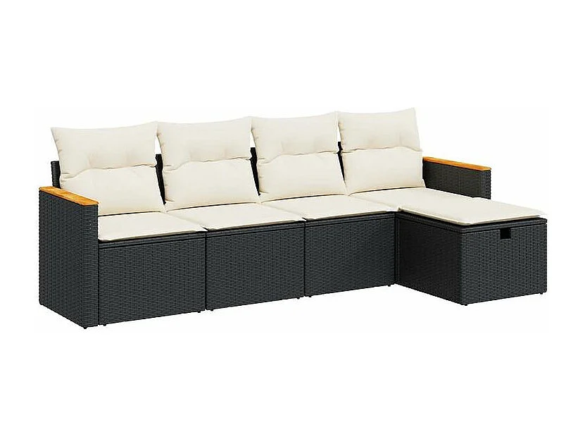 Salon de jardin 5 pcs avec coussins noir résine tressée