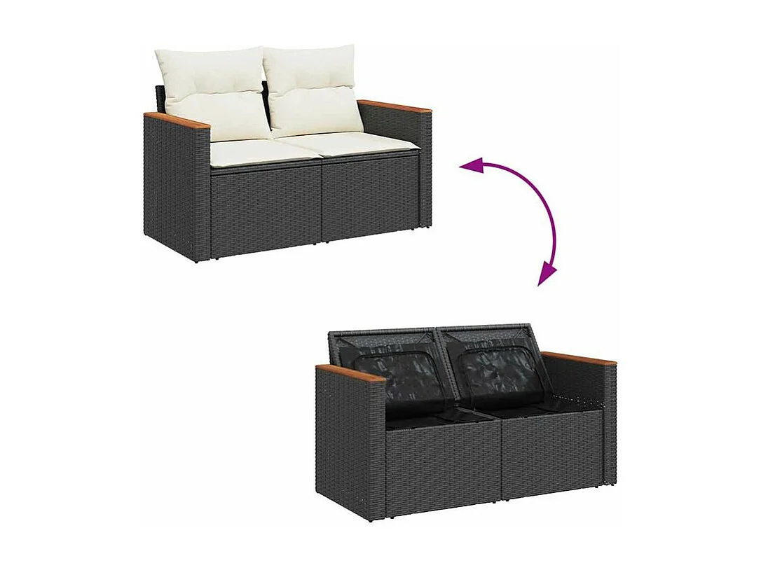 Salon de jardin 5 pcs avec coussins noir résine tressée