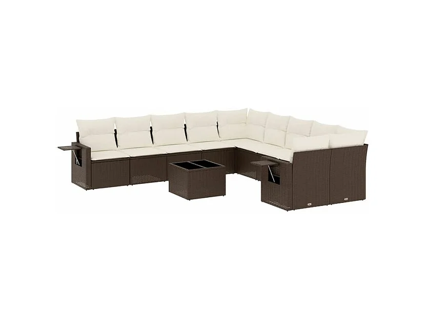 Salon de jardin et coussins 11 pcs marron résine tressée