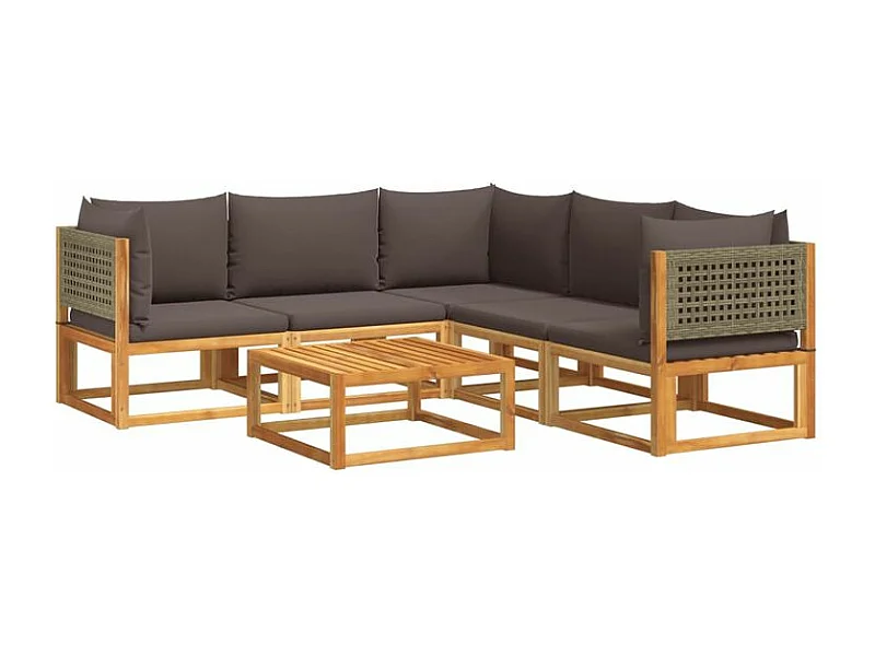 Salon de jardin avec coussins 6 pcs bois d'acacia solide