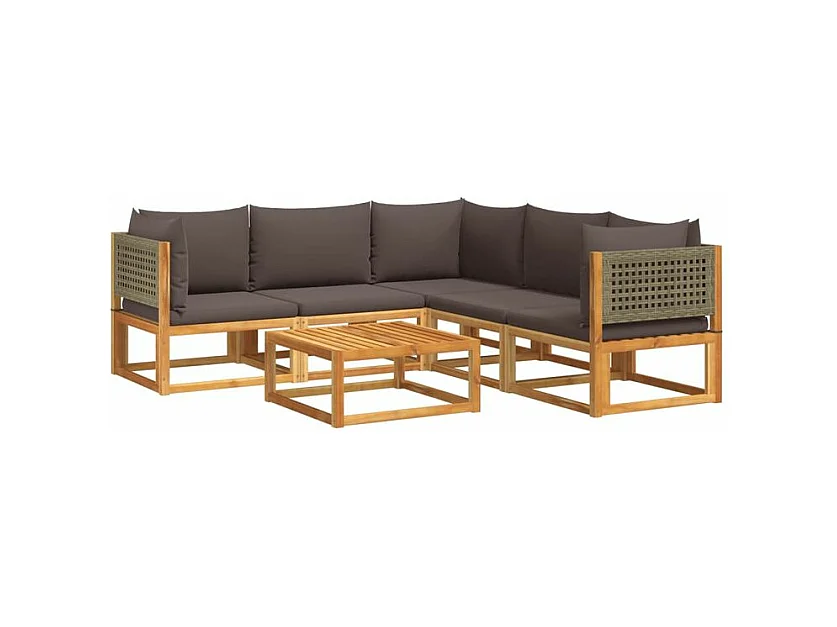 Salon de jardin avec coussins 6 pcs bois d'acacia solide