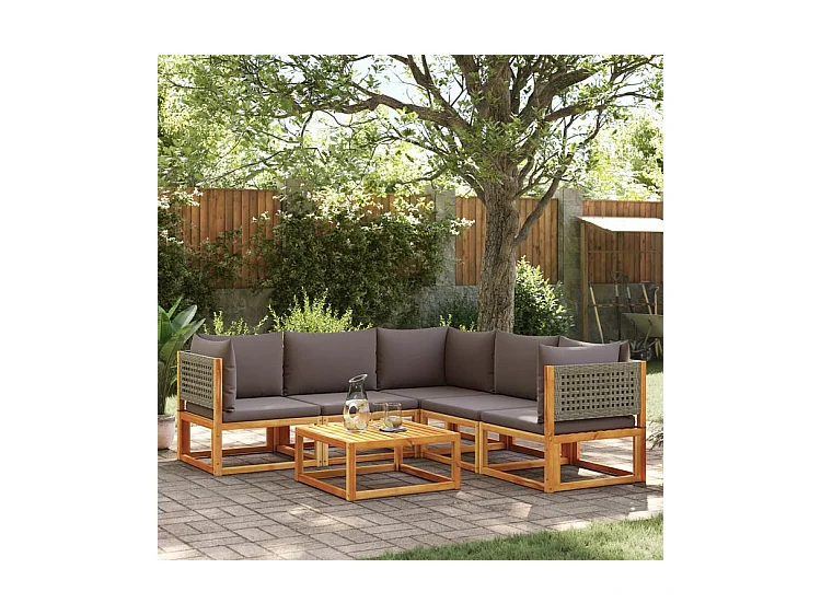 Salon de jardin avec coussins 6 pcs bois d'acacia solide