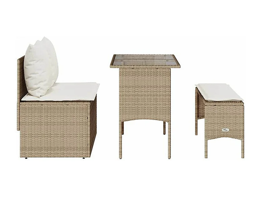 Ensemble à manger de jardin et coussins 3 pcs Beige poly rotin