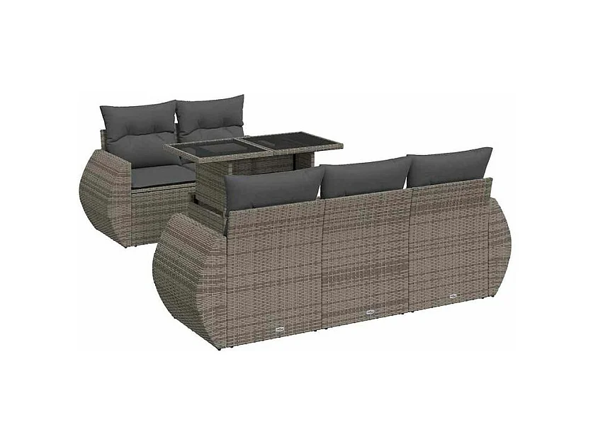 Salon de jardin 6 pcs avec coussins gris résine tressée