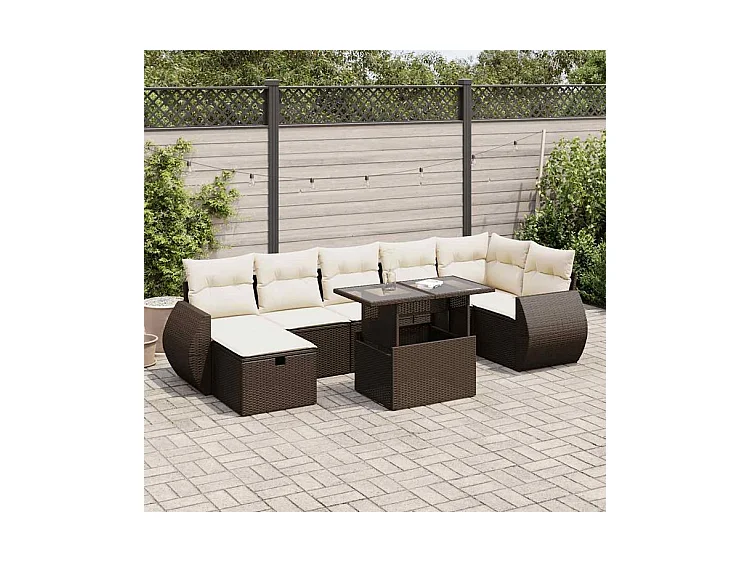 Salon de jardin 8 pcs avec coussins marron résine tressée