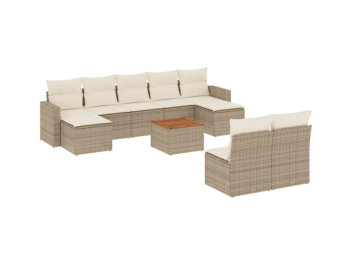 Salon de jardin avec coussins 10 pcs beige résine tressée