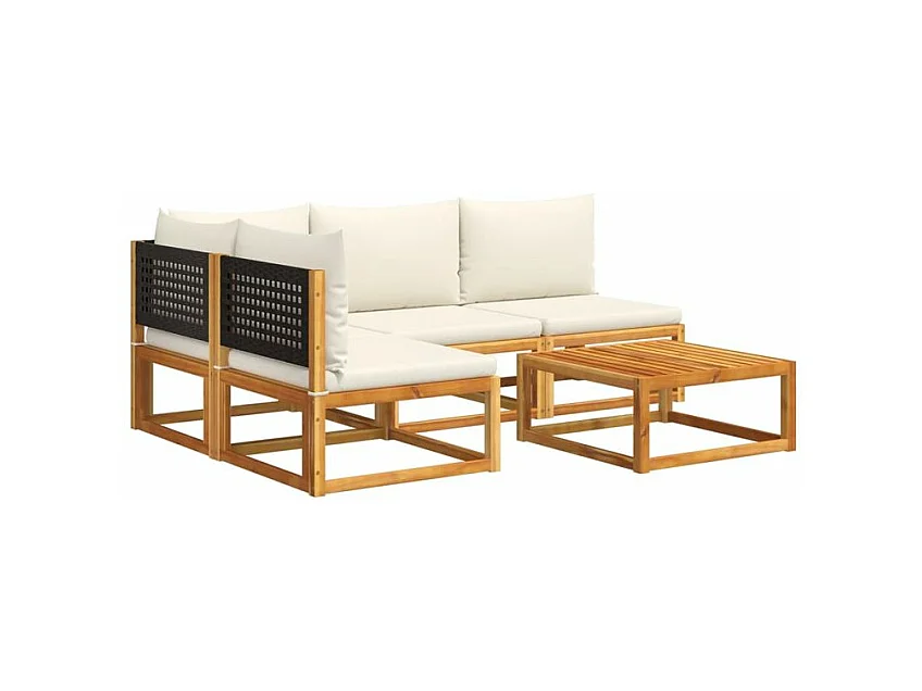 Salon de jardin avec coussins 5 pcs Bois d'acacia solide