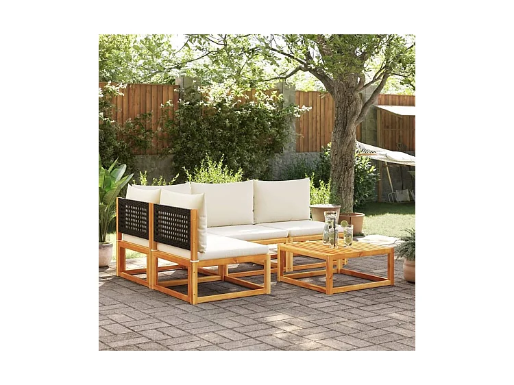Salon de jardin avec coussins 5 pcs Bois d'acacia solide
