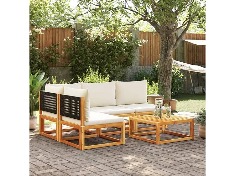 Salon de jardin avec coussins 5 pcs Bois d'acacia solide