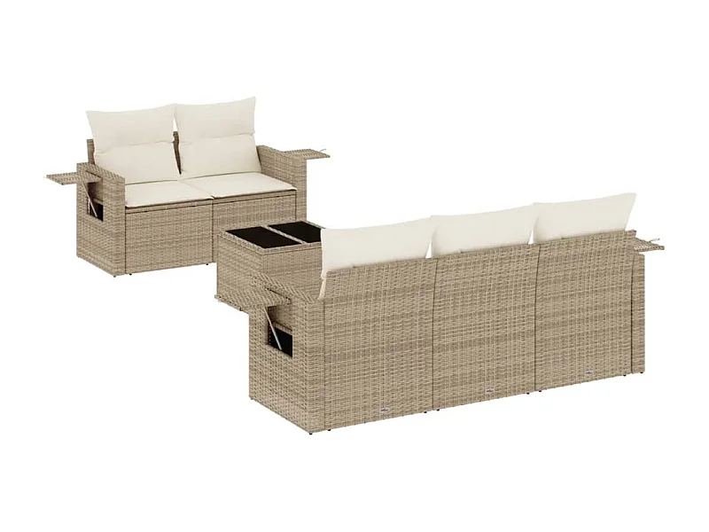 Salon de jardin avec coussins 6 pcs beige résine tressée