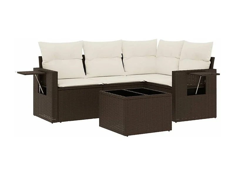 Salon de jardin avec coussins 5 pcs marron résine tressée