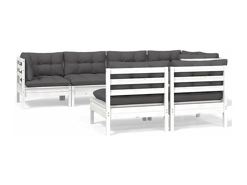 Salon de jardin 7 pcs avec coussins Blanc Bois de pin massif