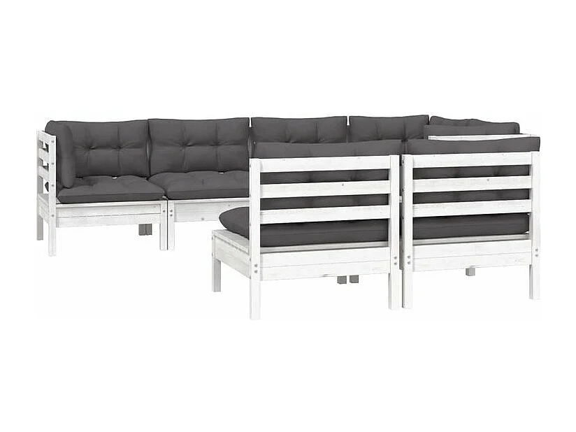 Salon de jardin 7 pcs avec coussins Blanc Bois de pin massif