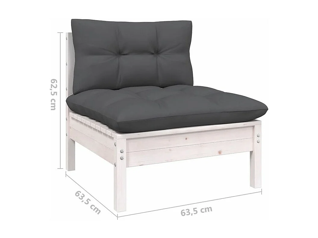 Salon de jardin 7 pcs avec coussins Blanc Bois de pin massif