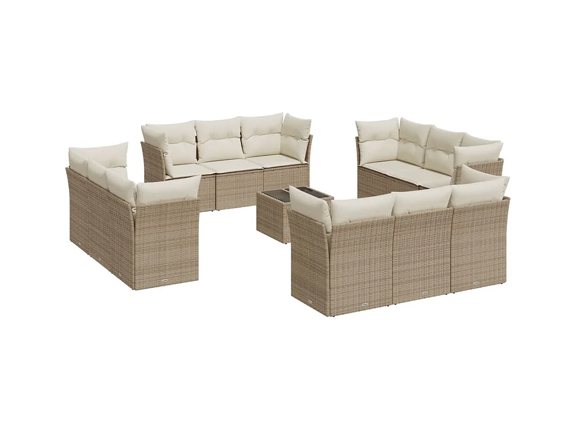 Salon de jardin avec coussins 13 pcs beige résine tressée