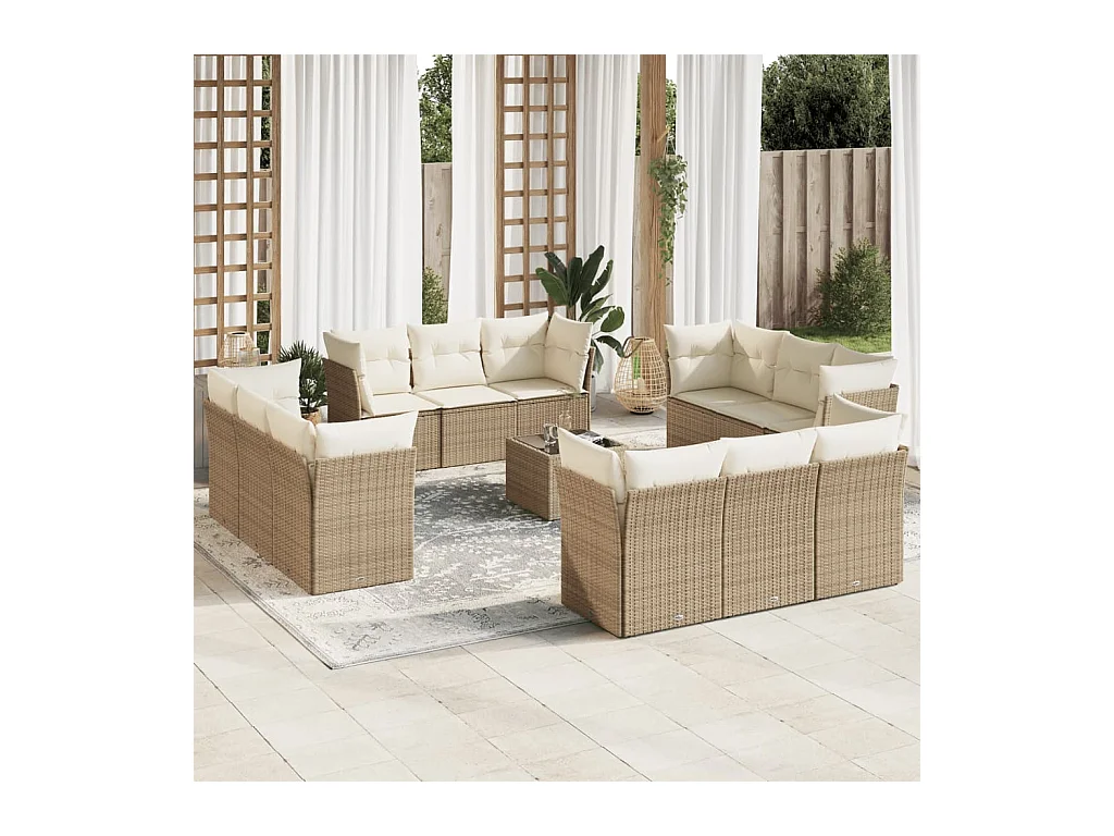Salon de jardin avec coussins 13 pcs beige résine tressée