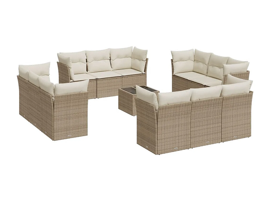 Salon de jardin avec coussins 13 pcs beige résine tressée