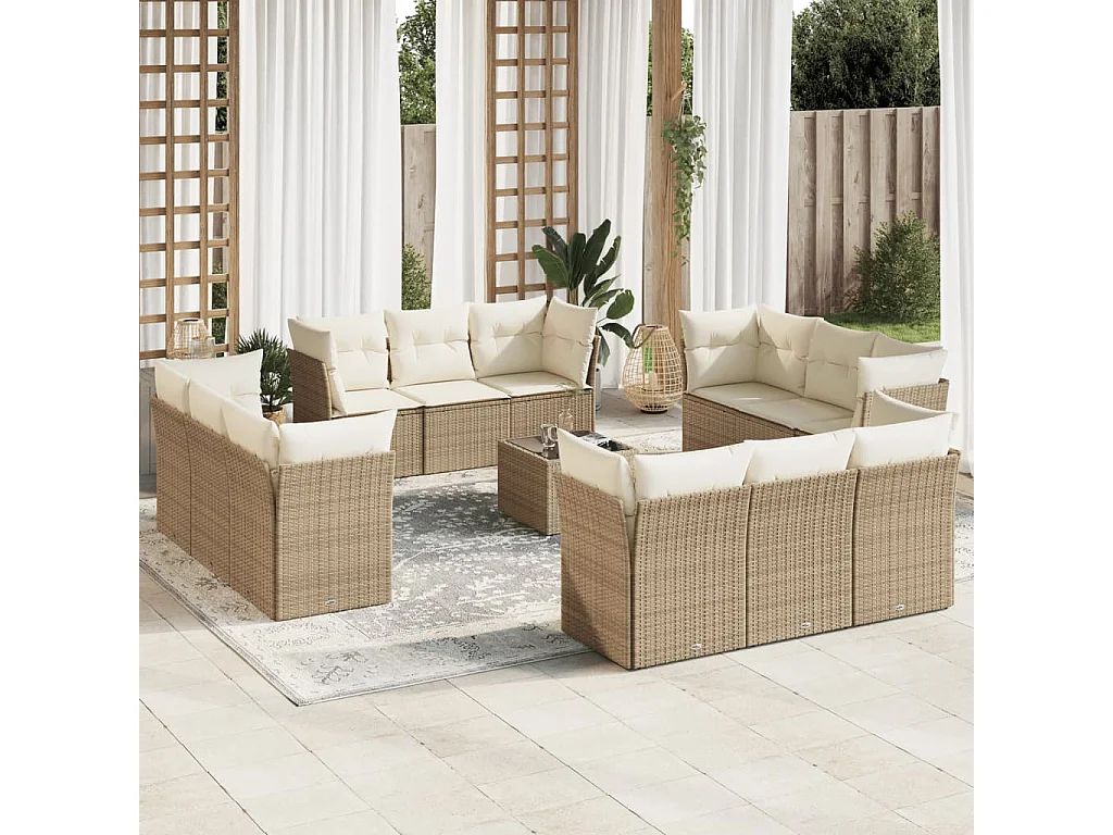 Salon de jardin avec coussins 13 pcs beige résine tressée