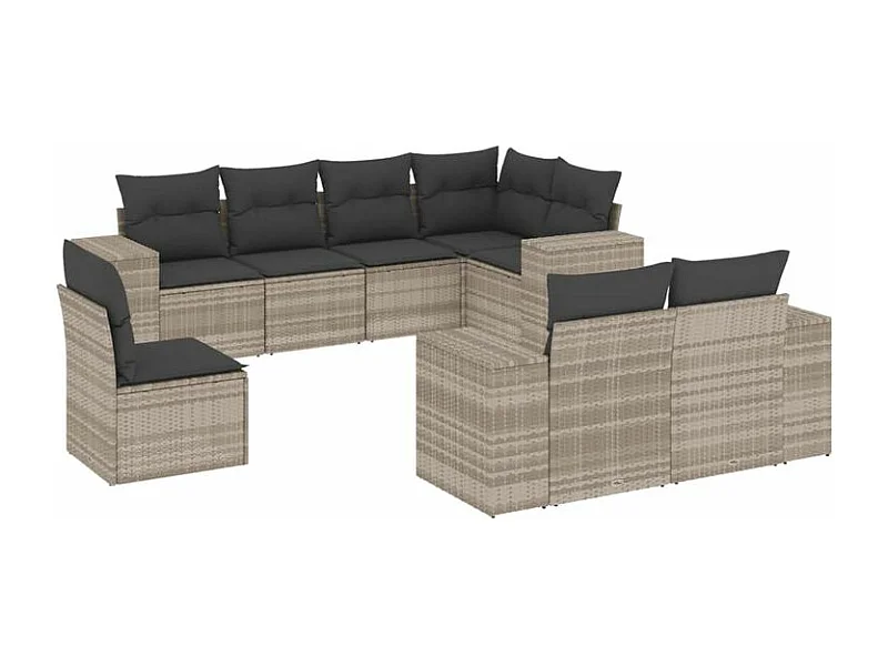 Salon de jardin 8 pcs avec coussins gris clair résine tressée