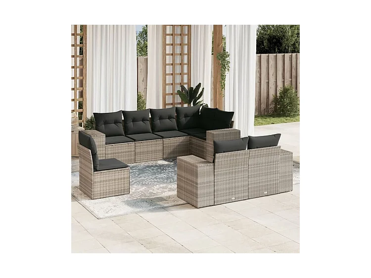 Salon de jardin 8 pcs avec coussins gris clair résine tressée