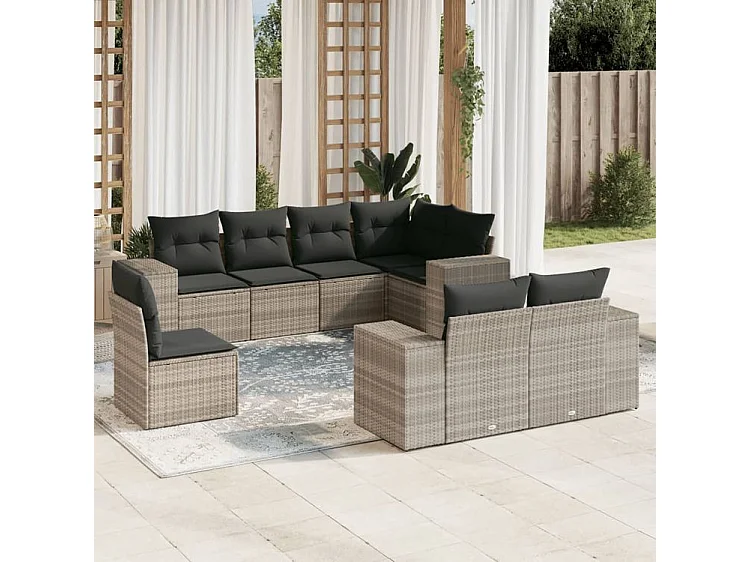 Salon de jardin 8 pcs avec coussins gris clair résine tressée